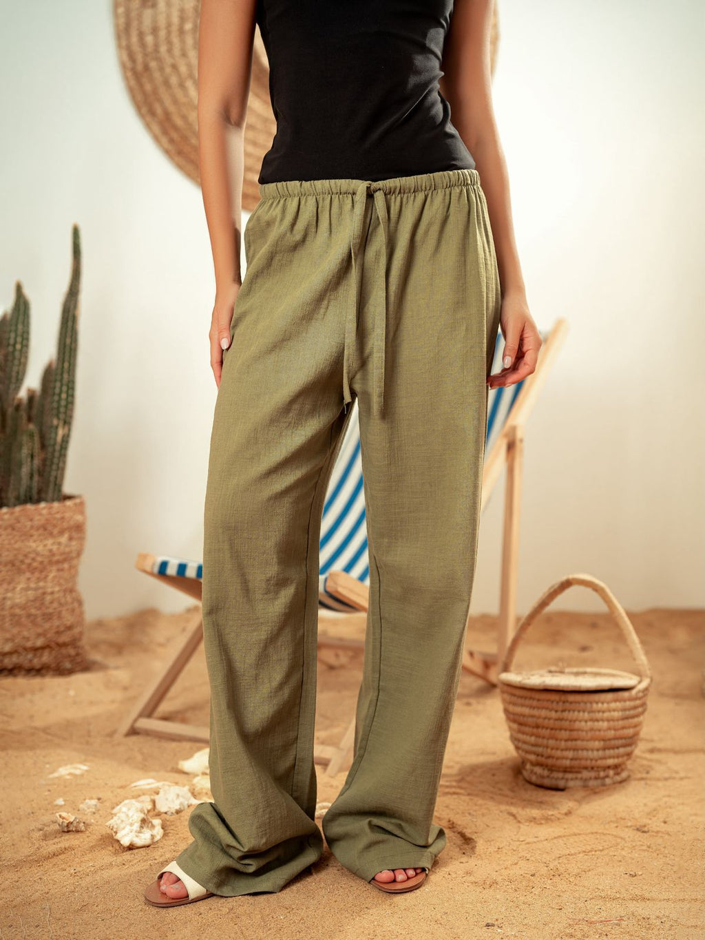 Linen pants-Olive