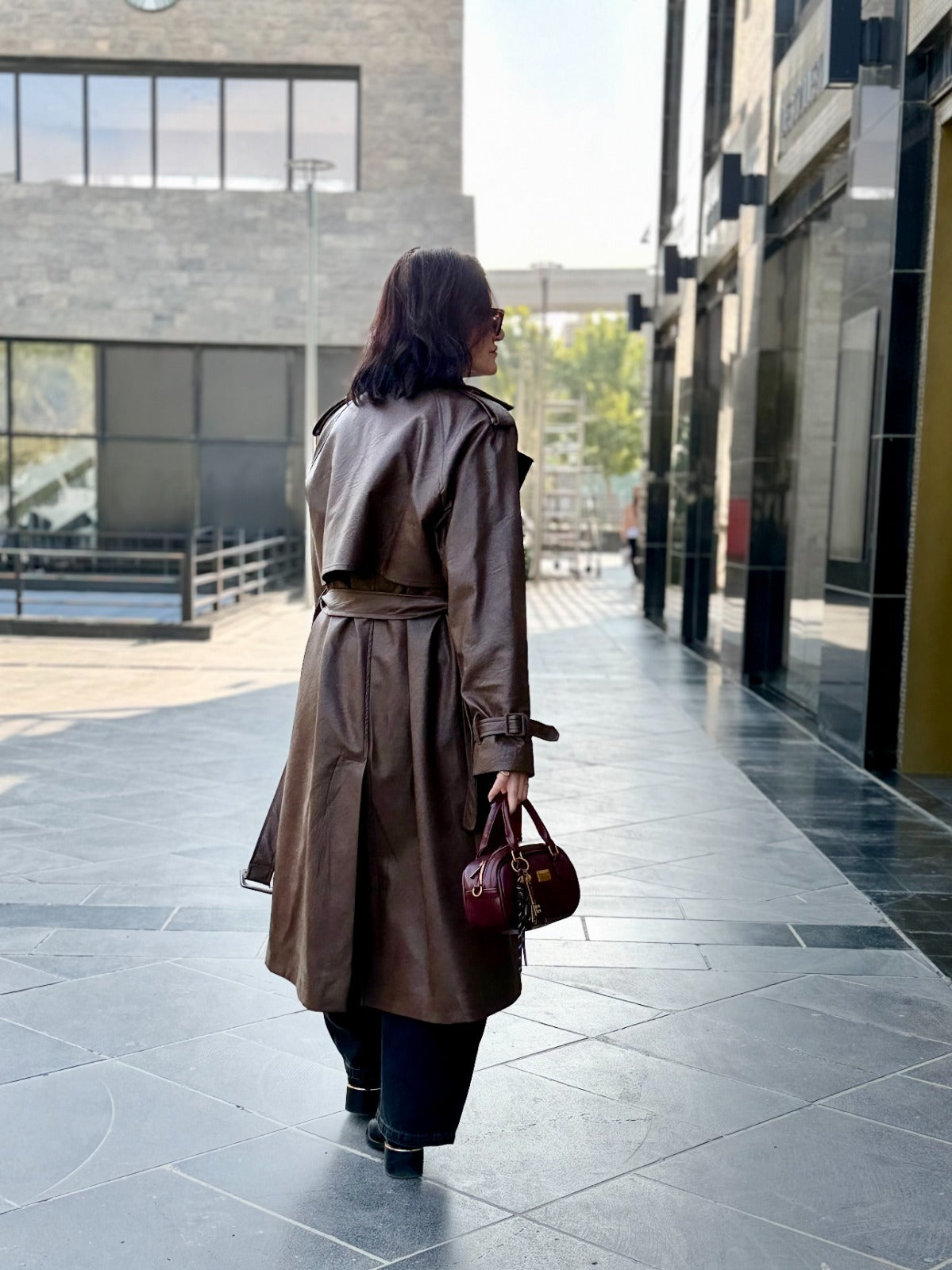 Leather Trench Coat- Brown