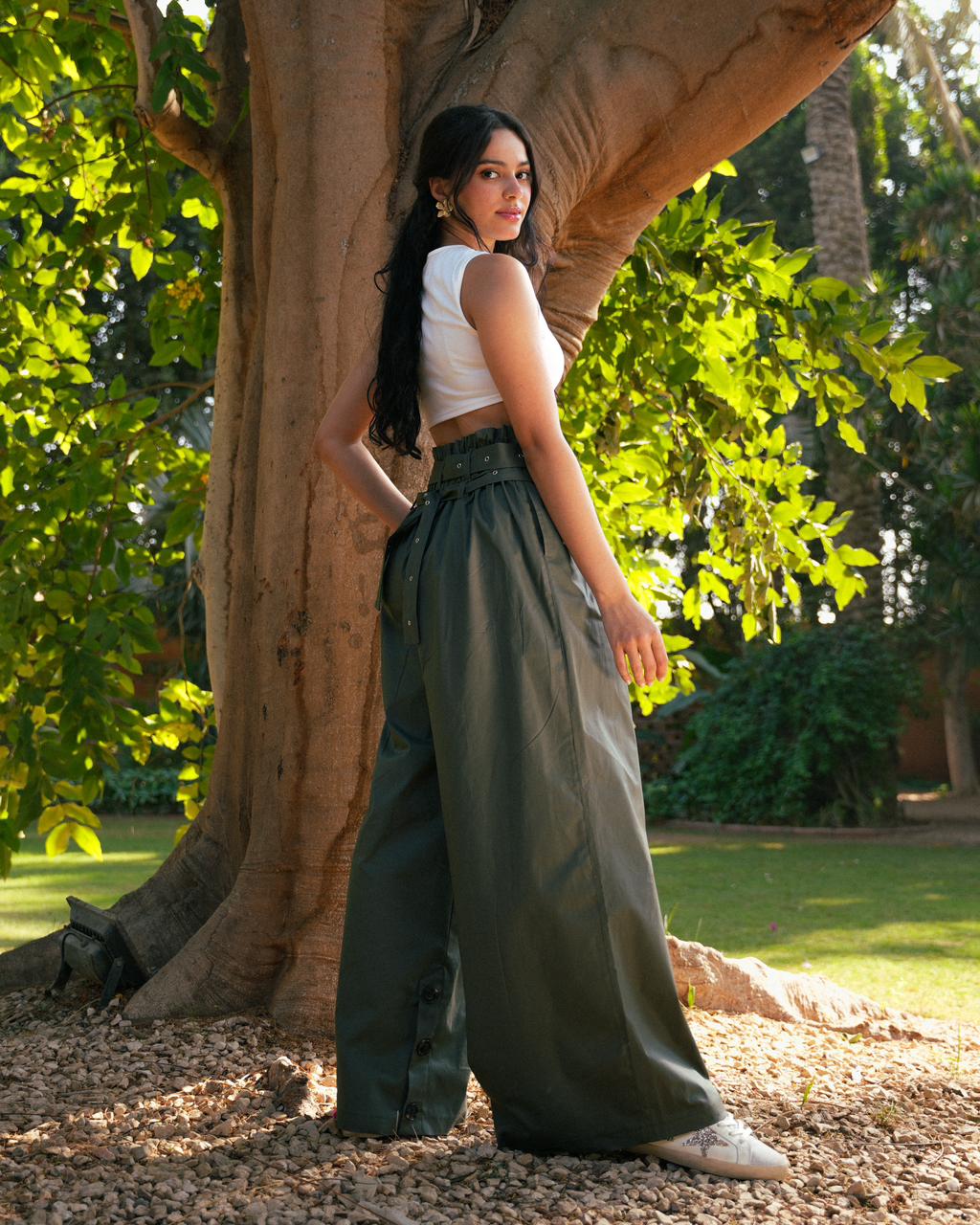 Wide-leg Belt Trousers