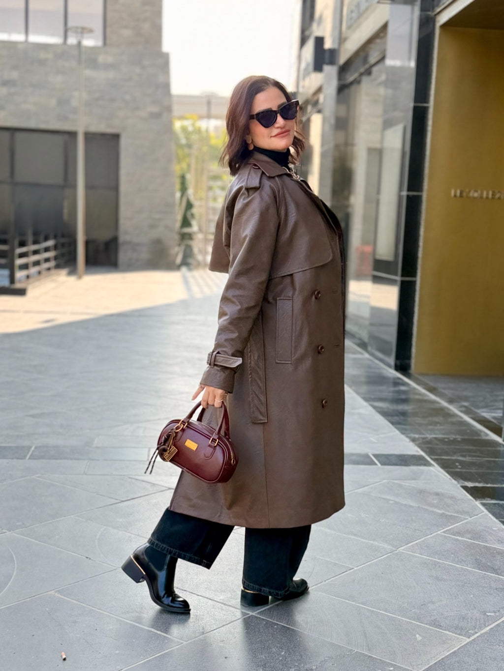 Leather Trench Coat- Brown