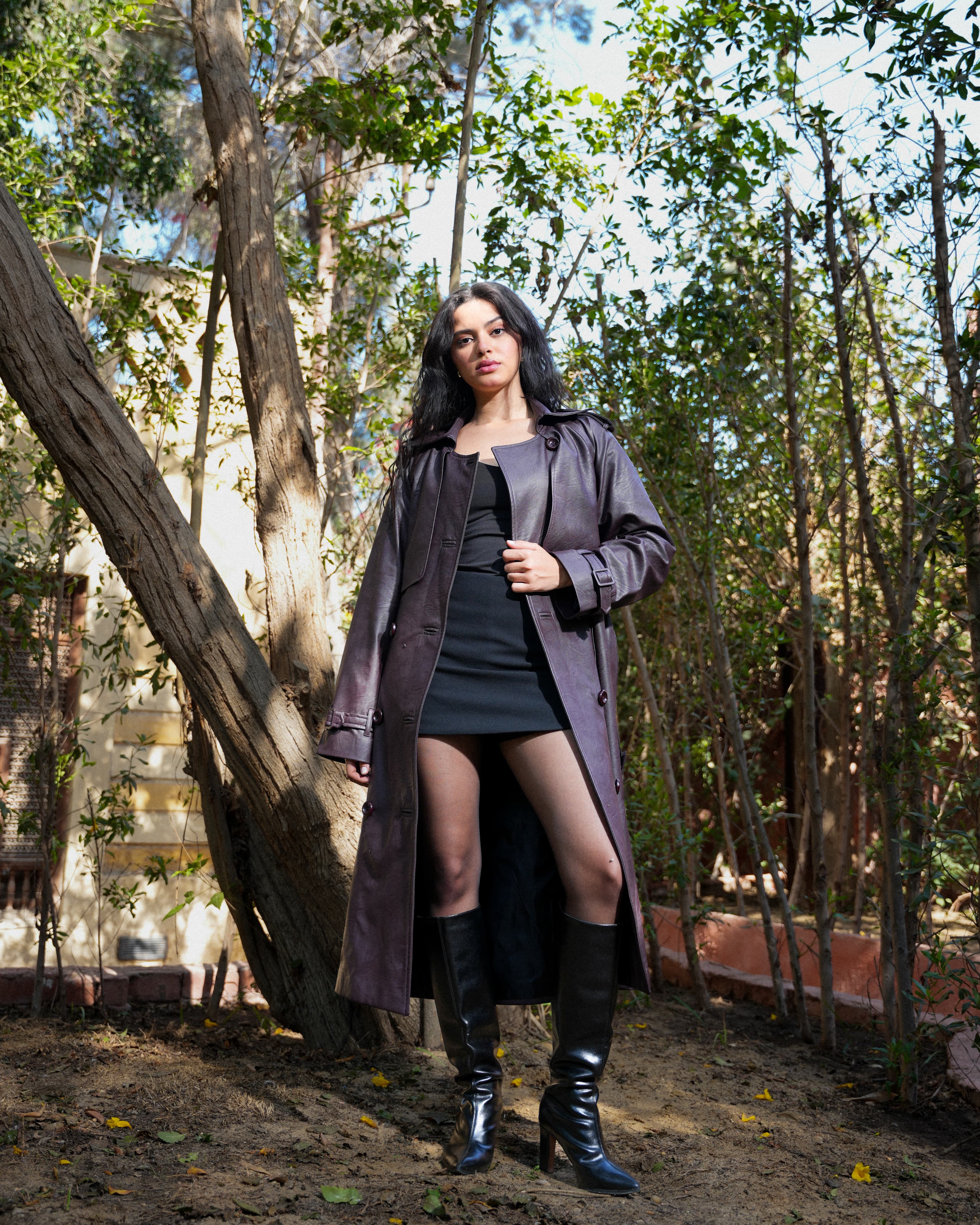 Leather Trench Coat- Burgundy