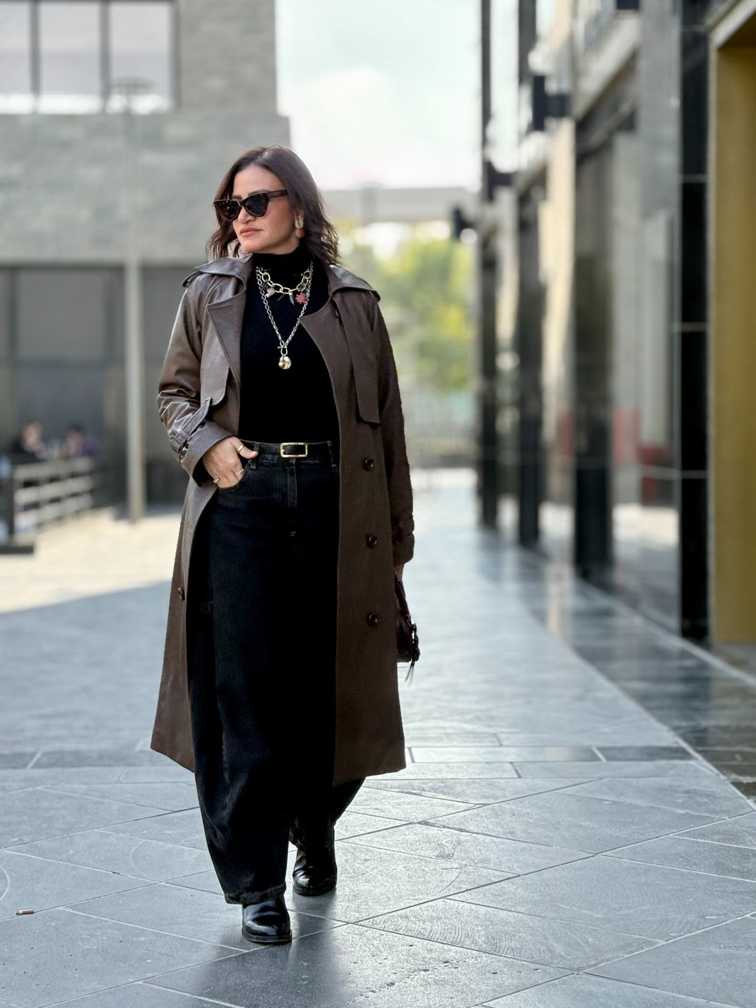Leather Trench Coat- Brown