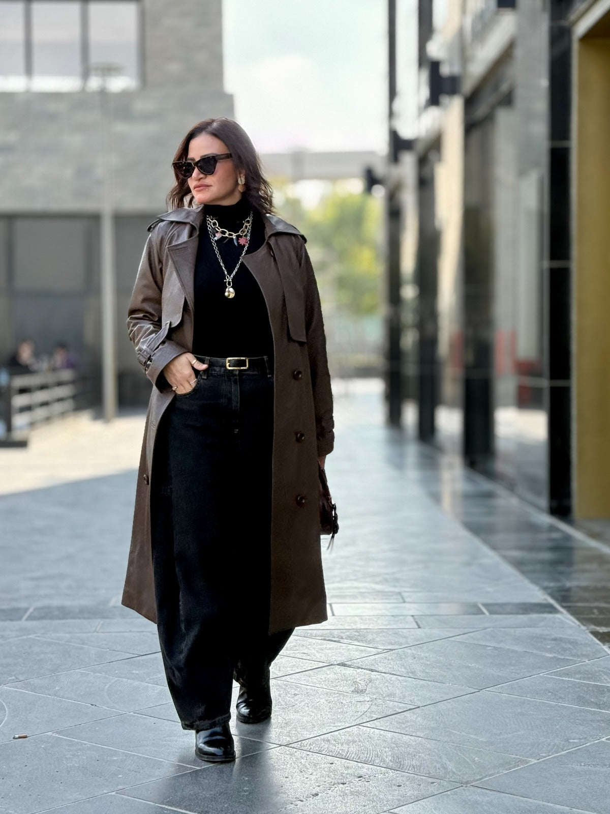 Leather Trench Coat- Brown