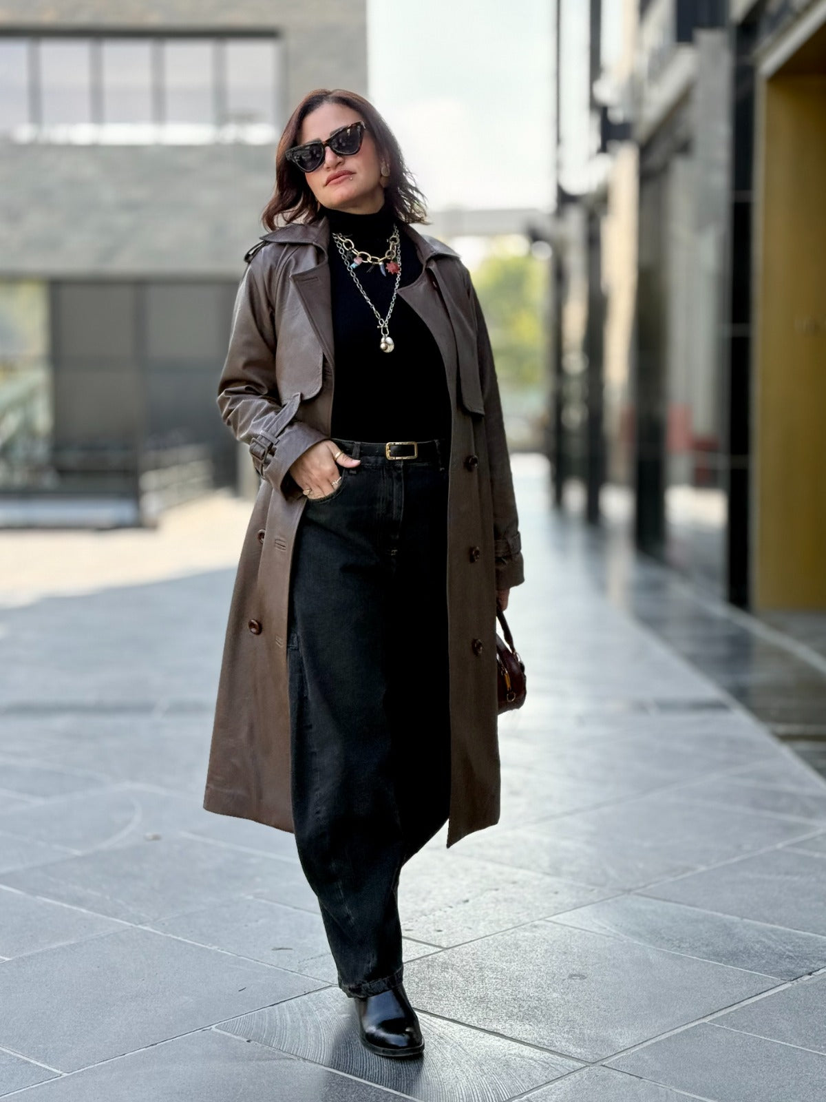 Leather Trench Coat- Brown