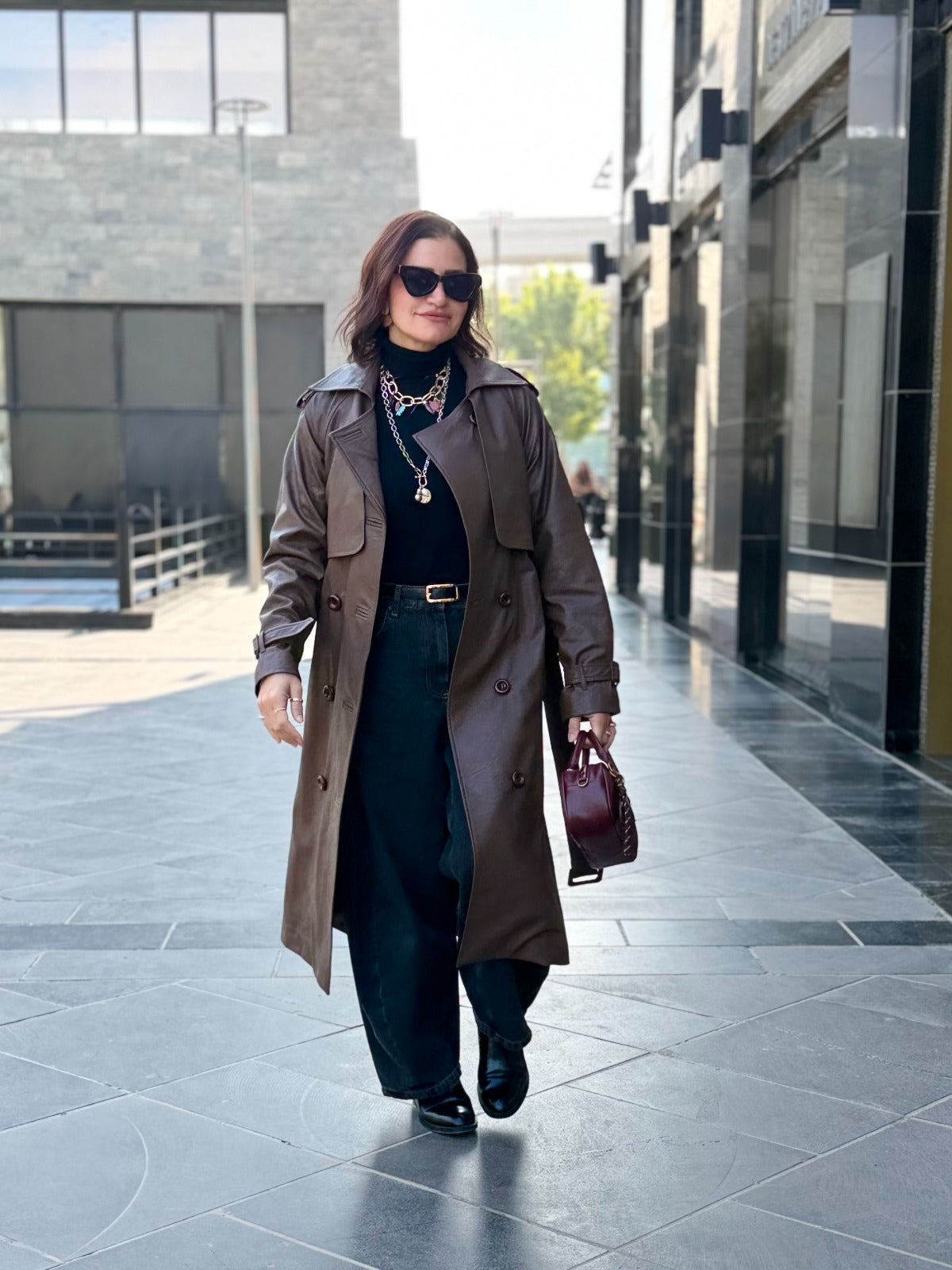 Leather Trench Coat- Brown
