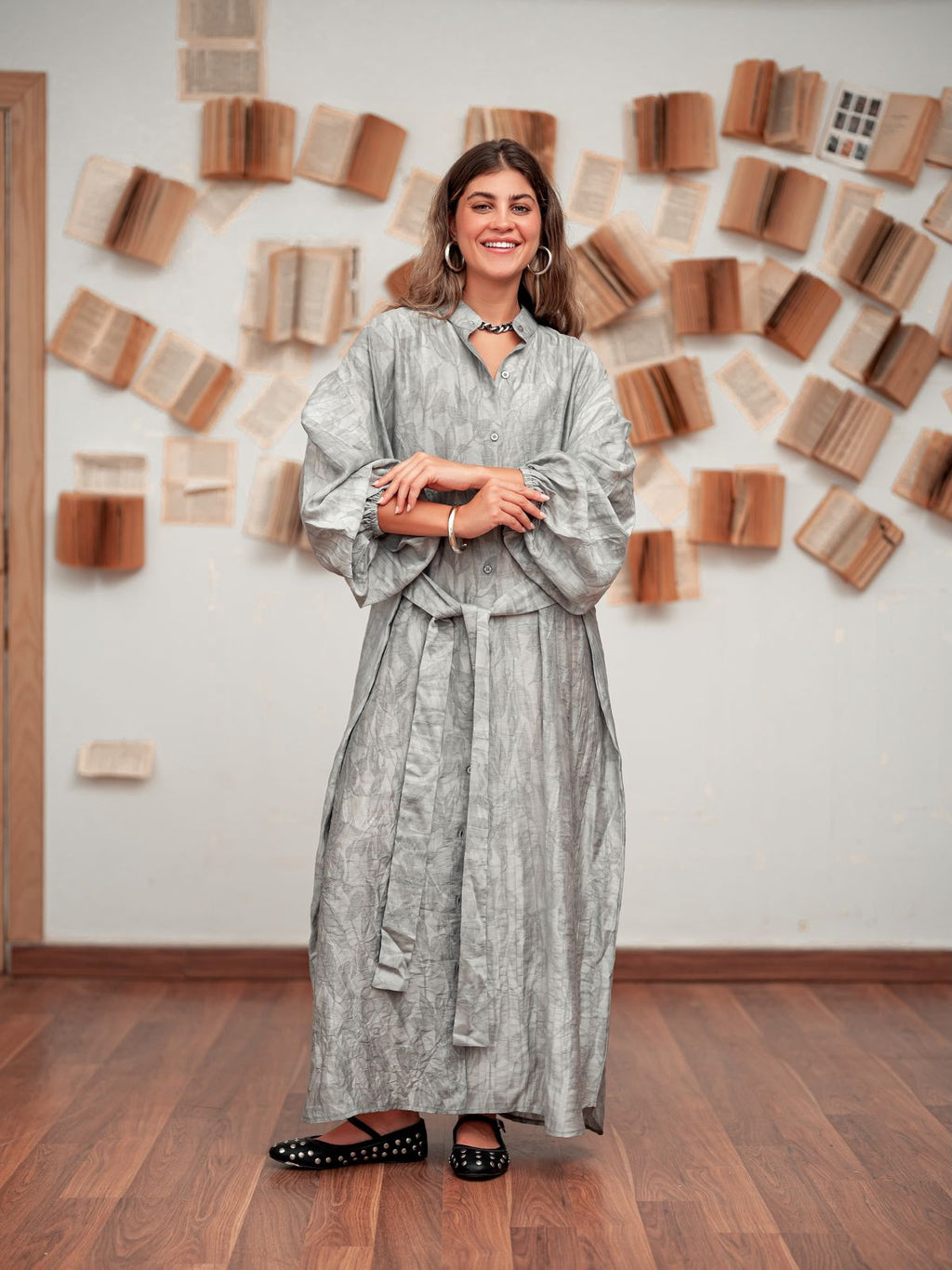 Belted Shirt Dress- Grey