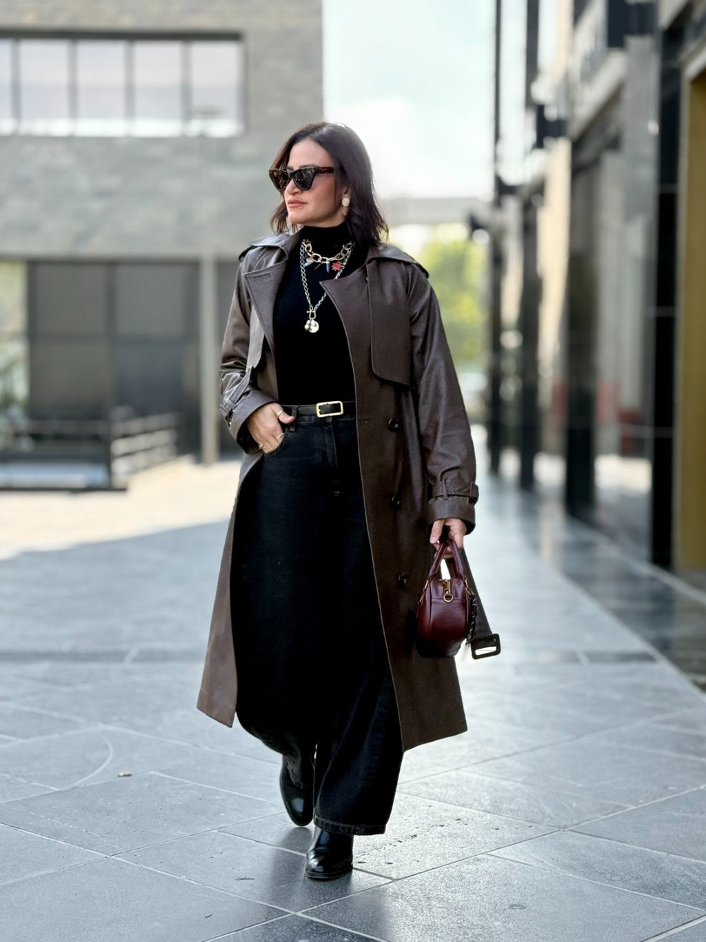 Leather Trench Coat- Brown